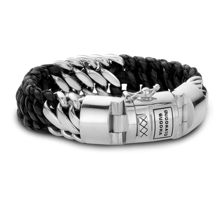815 E - Ben Mix Silver/Leather Bracelet  Black