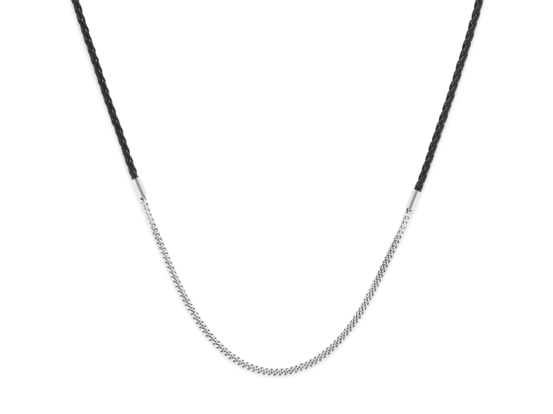691 60cm - Essential Mix Silver/Leather Necklace Black