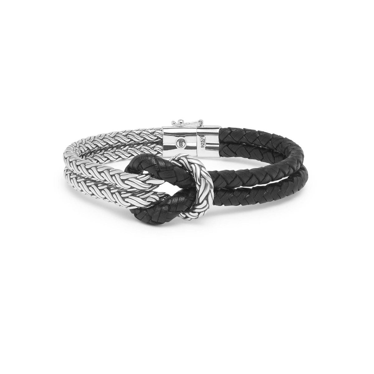 132 D - Katja Knot Mix Silver/Leather Bracelet Black